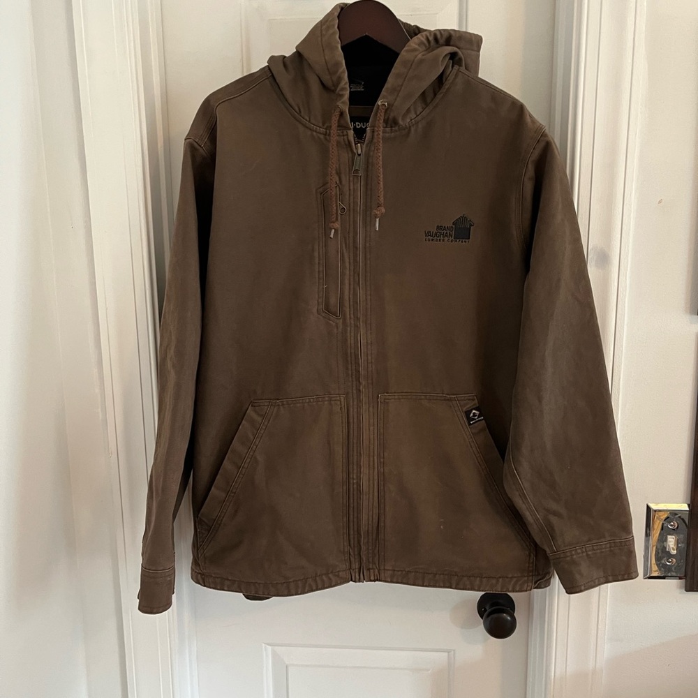 Dri Duck Canvas Hooded‎ Jacket Brown Sz XL Embroidered